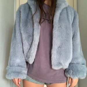 Vintage faux fur jacket (periwinkle/baby blue color)